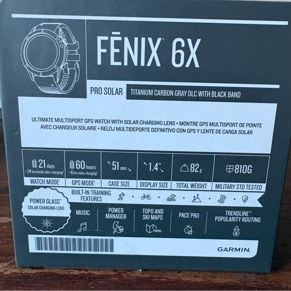 Garmin Fenix 6X Pro Solar in Carbon Gray w/ Black Band - Picture 2 of 6